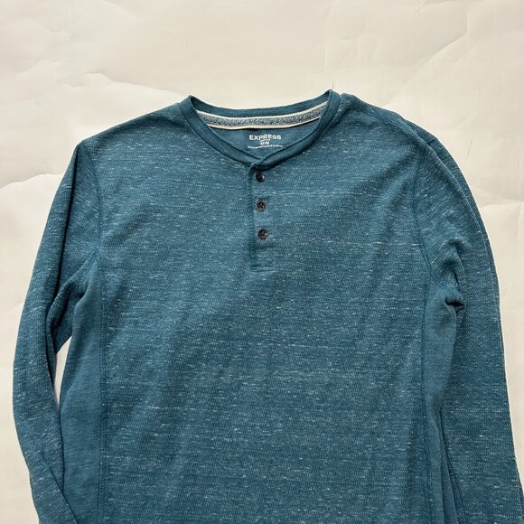Lot of 2 Express Waffle Henley Shirt Mens sz M Gray & Teal Heathered Thermal Top - Picture 4 of 16